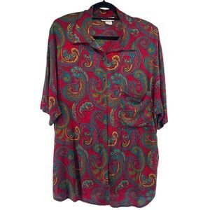 Vintage Kenneth Mitchell Women’s 22W Paisley Rayon Button Front Short Sleeve Top